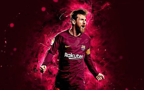Football mural wallpaper design file showing dynamic player silhouette with red particle effects