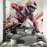 Motocross wallpaper bringing energy to a modern teen bedroom with gaming setup
