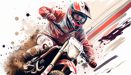 Motocross action design file showing detailed paint splatter effects and dynamic rider composition