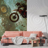 Sports themed wallpaper showcasing motocross action in a boys bedroom