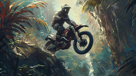 Motocross adventure design file showing detailed pattern with tropical elements and action sports theme