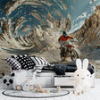 Motocross wallpaper creating bold impact in modern teen bedroom with gaming setup