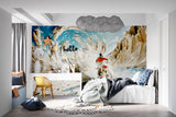 Adventure sports wallpaper making statement in contemporary living room setting
