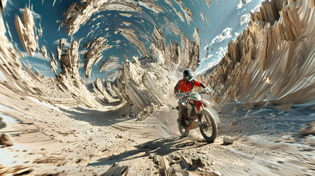 Motocross adventure design file showing detailed desert landscape and dramatic sky effects