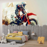 Racing wallpaper design adding excitement to a contemporary game room setting