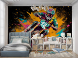 Urban sports mural in a gaming room showing scale of motocross graffiti design