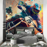 Dynamic sports mural in an urban style game room with pool table