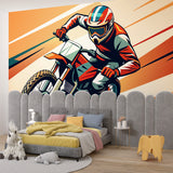 Racing wallpaper design bringing bold energy to a modern recreation room
