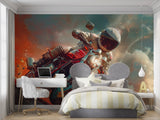 Sports themed wall mural showcased in a modern living room setting