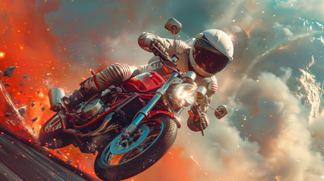 Motorcycle astronaut design file showing detailed pattern with cosmic elements and racing details