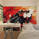 Racing motorcycle wallpaper creating bold statement in home office