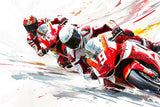Racing Motorcycle design file with red bikes on white background, showing detailed pattern