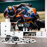 Motorsport mural showcased in man cave with dramatic lighting