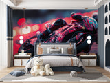 Dynamic Motorcycle Mural installed in modern entertainment space