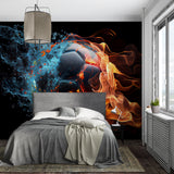 Sports themed wall mural showcased in home gym with dramatic lighting