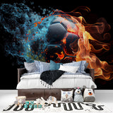 Football themed wallpaper bringing energy to recreational space setup