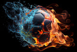 Football wallpaper design file showing detailed fire and ice effects around soccer ball