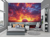 Football mural wallpaper installation in sports bar showing stadium lights