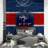 Football team wallpaper featured in home gym with training equipment
