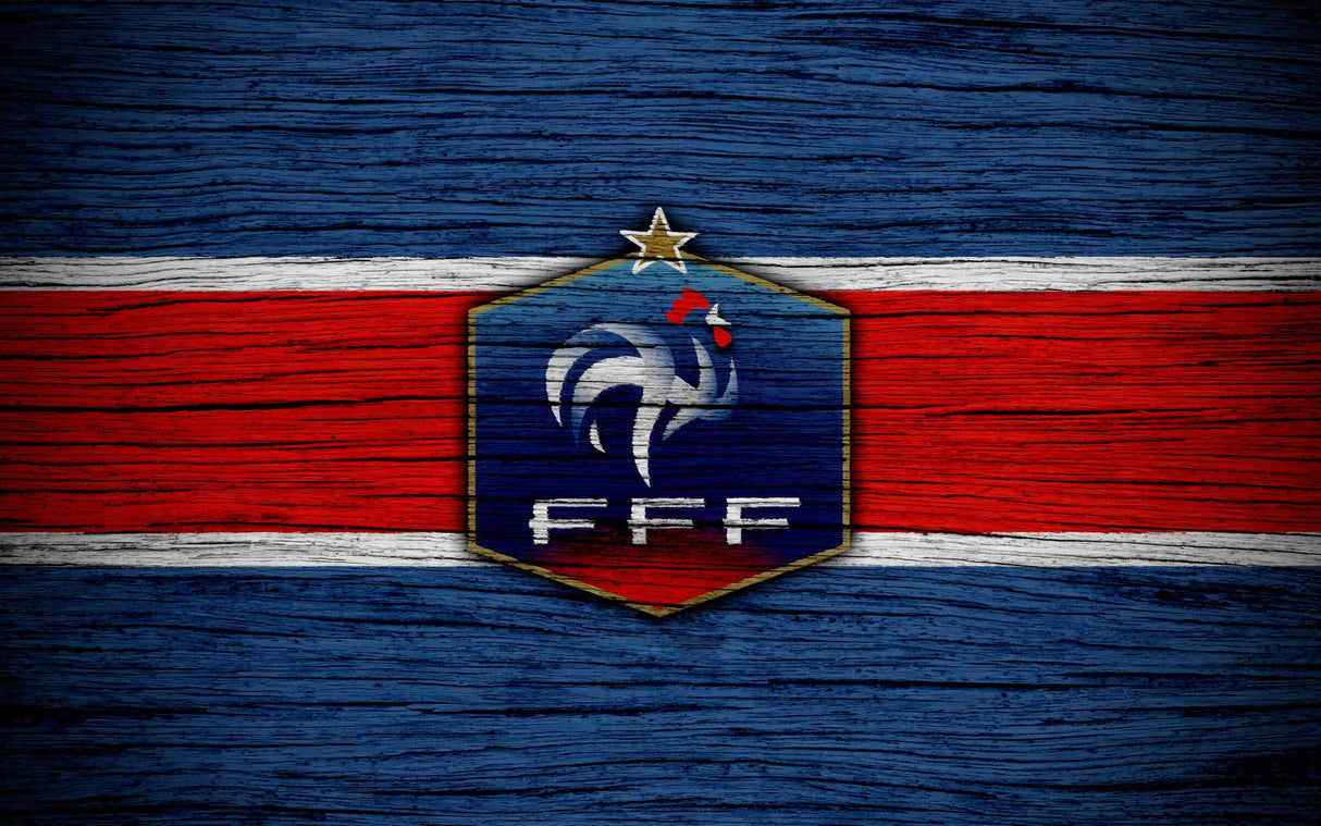 French football team design pattern showing detailed wood grain texture and rooster emblem