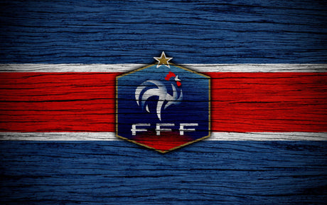 French football team design pattern showing detailed wood grain texture and rooster emblem