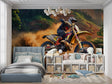 Motocross wallpaper bringing energy to a modern teen bedroom with dirt bike action scene