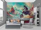 Motocross wall art creating bold statement in modern office space