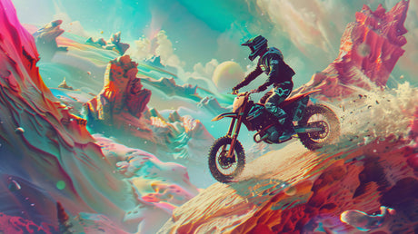 Motocross design file showing detailed pattern with turquoise sky and action elements