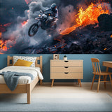 Adventure sports mural creating bold impact in a modern living room setting
