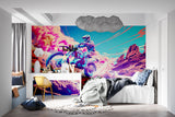 Sports mural featuring motocross action in stylish game room setting