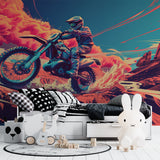 Motorcycle sports wall mural displayed in modern entertainment space