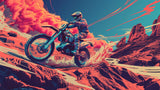 Motocross desert adventure design file showing detailed pattern and vivid sunset colors