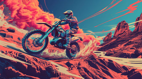 Motocross desert adventure design file showing detailed pattern and vivid sunset colors