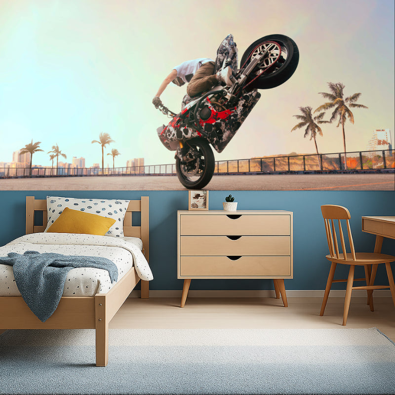Freestyle motocross wallpaper making a statement in a home gym setup