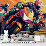 Motorcycle racing wallpaper creating impact in gaming room setup