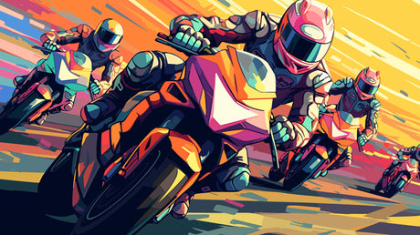 Design file of MotoGP racing street art wallpaper showing vibrant colors and dynamic movement