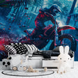 Motocross wallpaper bringing vibrant energy to a modern teen bedroom with neon accents