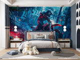 Neon motocross wallpaper transforming a home gym with dynamic action design