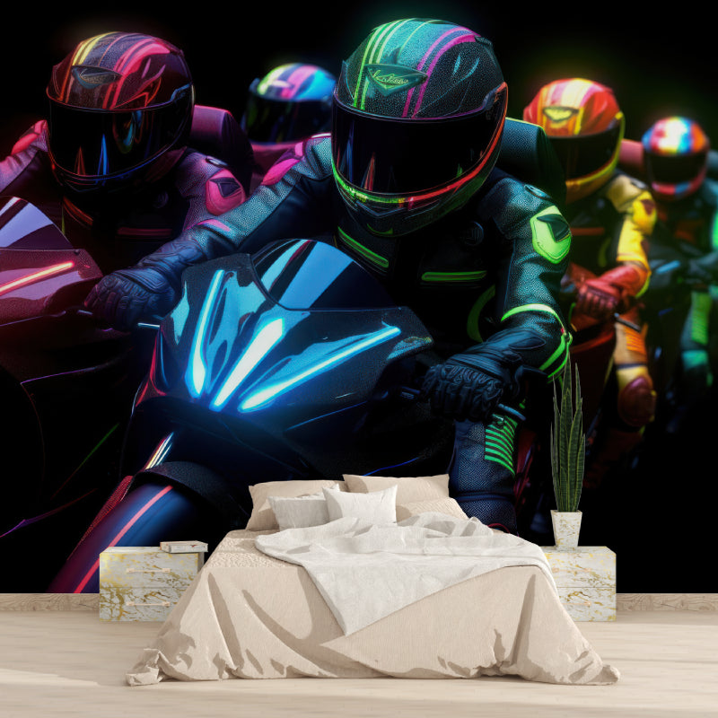 Sports den featuring vibrant motocross racing wallpaper design