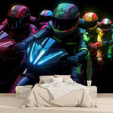 Sports den featuring vibrant motocross racing wallpaper design