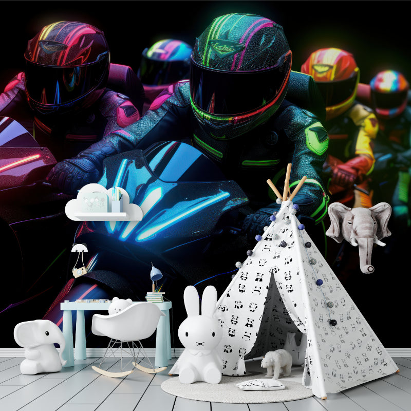 Home gym showcasing dynamic motocross racing wall mural