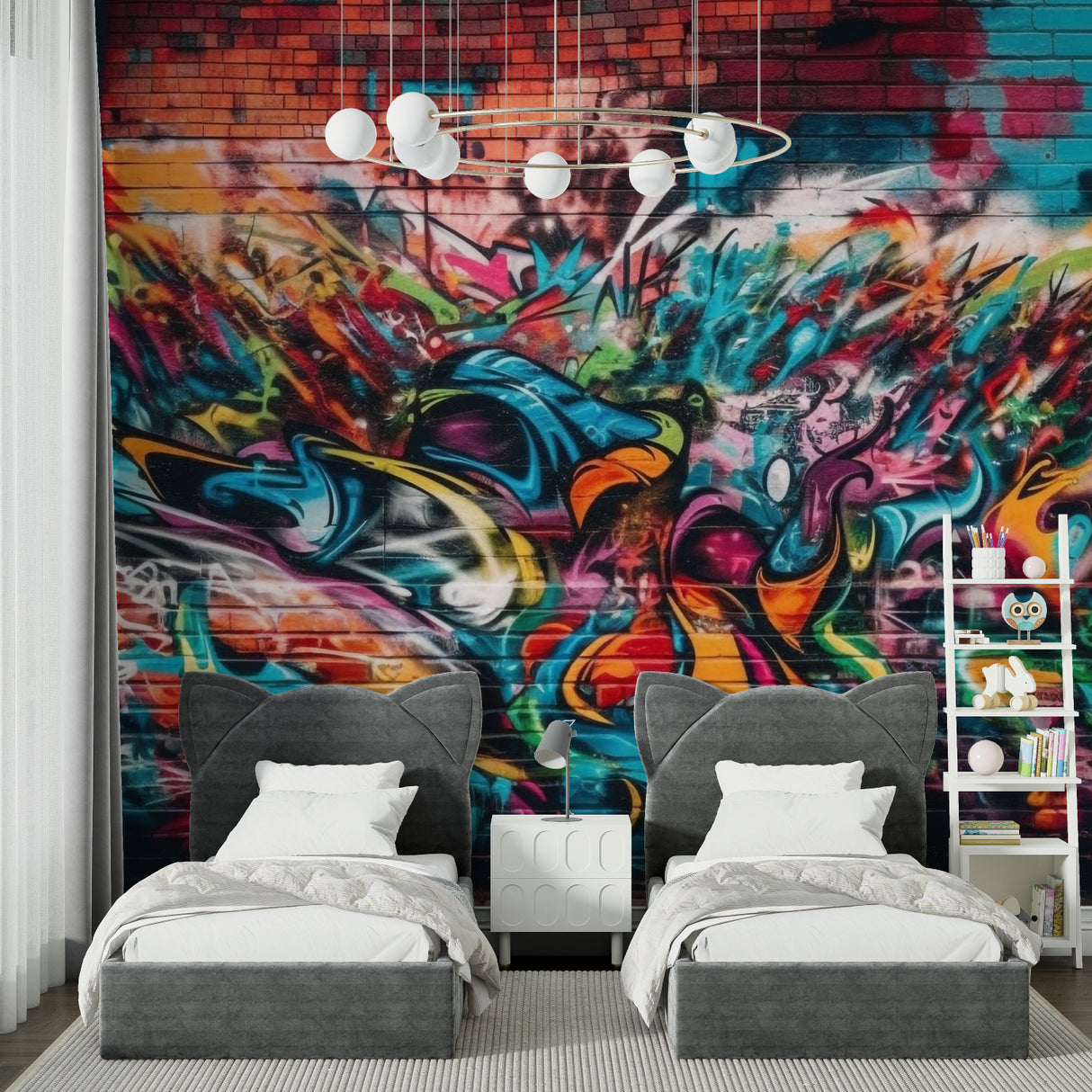 Skateboard space mural bringing cool style to a basement hangout area