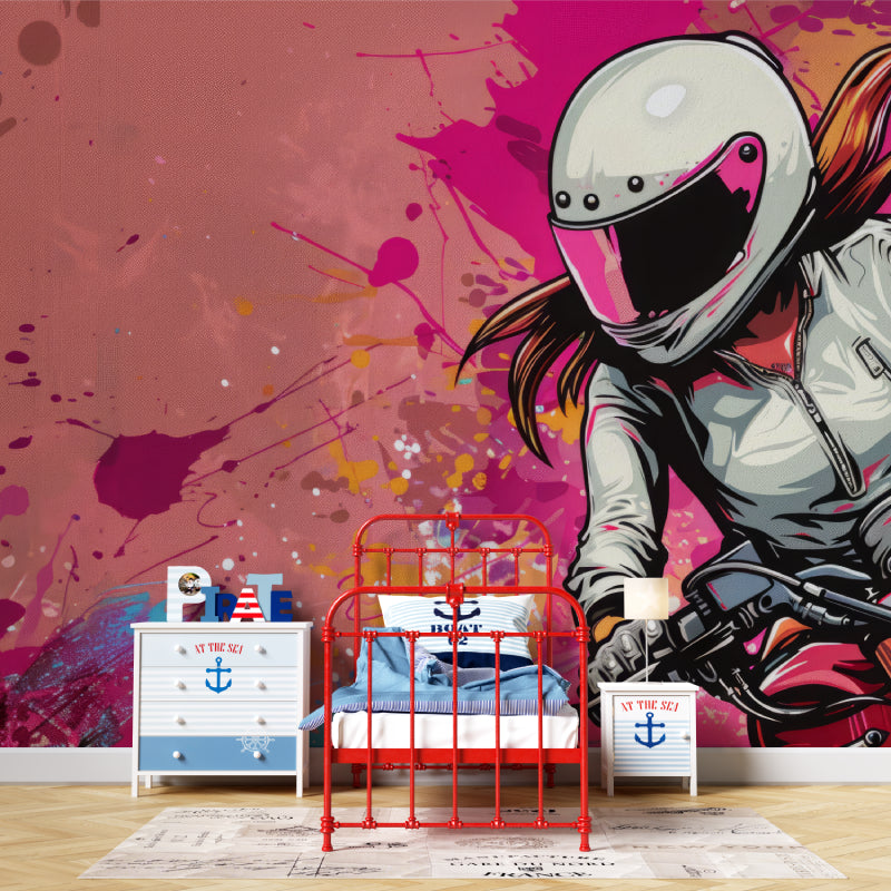 Street art motorcycle mural adding character to home office with sleek desk setup