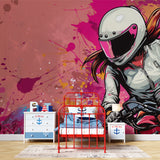 Street art motorcycle mural adding character to home office with sleek desk setup