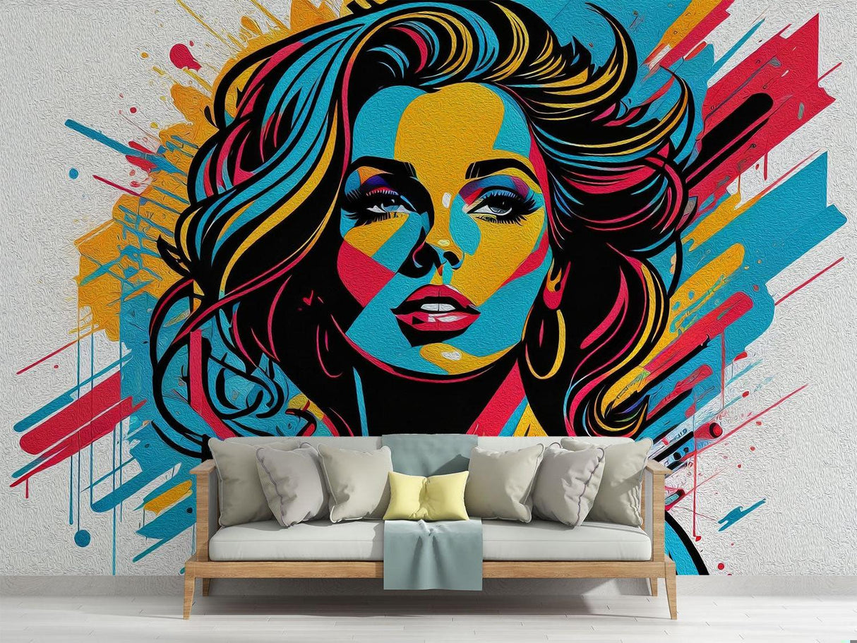 Street Art Mural Wallpaper | Pop Art Portrait in Vibrant Colors