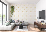 Gold star pattern wallpaper transforming a home office with its subtle shimmer