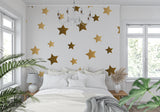 Star pattern mural creating depth in a dining room space