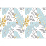 Tropical Mural Wallpaper | Pastel Blue and Gold Palm Leaves