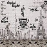 Coffee Shop Mural Wallpaper | Paris Skyline with Vintage Menu Design