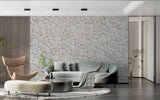 3D stone wallpaper creating a calming feature wall in a dining room